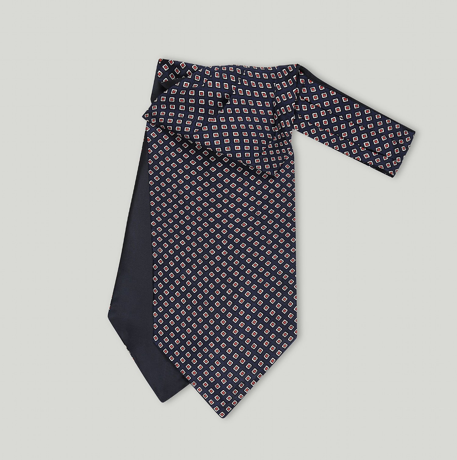 Navy And Red Squares Printed Silk Cravat