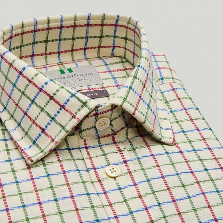 Mens Green and Red Check Tattersall Button Cuff Casual Cotton Shirt