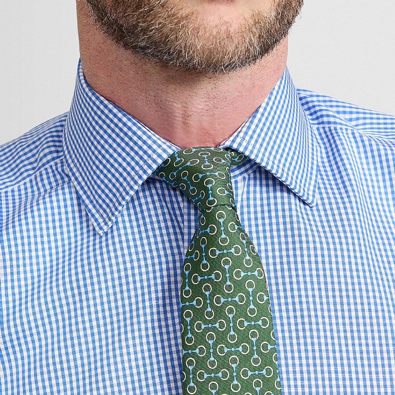 Men's Gingham Check Button Cuff Classic Fit Shirt In Blue