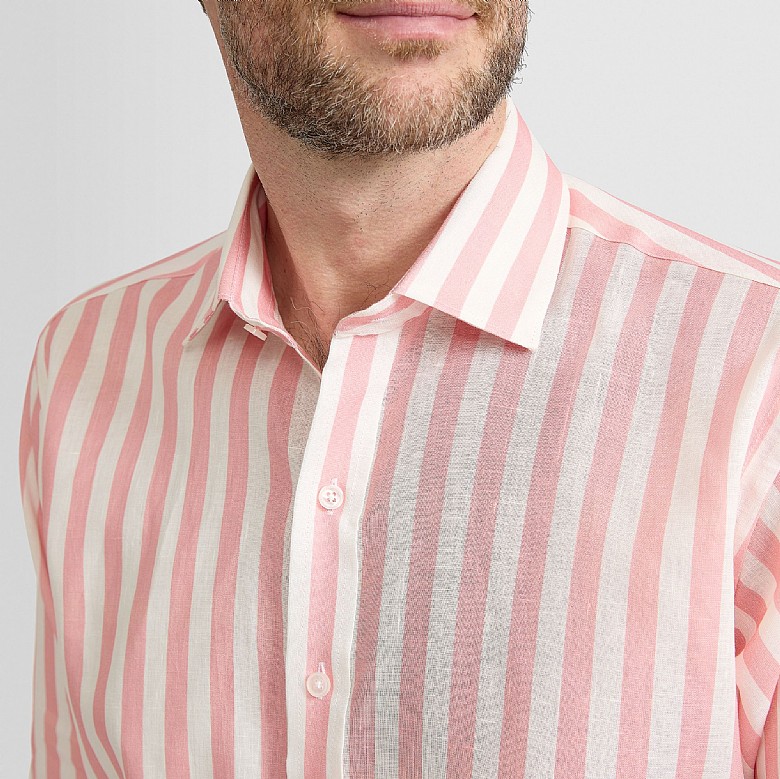 Pink and White Stripe Linen and Cotton Shirt
