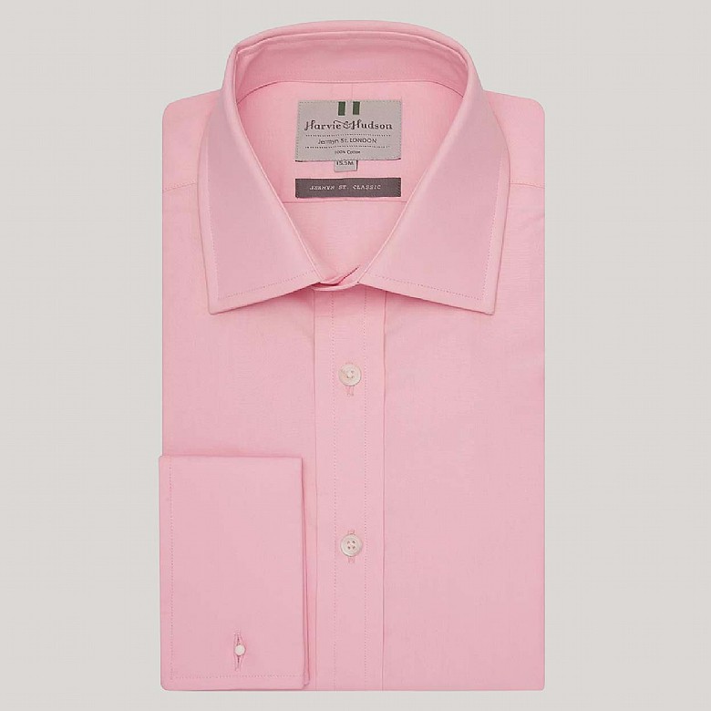 Men's Pink Plain Poplin Double Cuff Shirt
