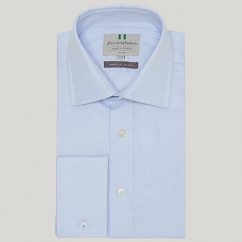 Blue Fine Twill Classic Double Cuff Shirt - Harvie and Hudson