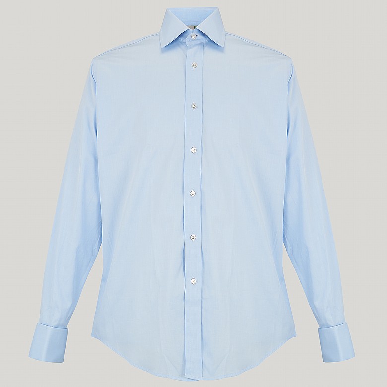 Blue Fine Twill Classic Double Cuff Shirt - Harvie and Hudson