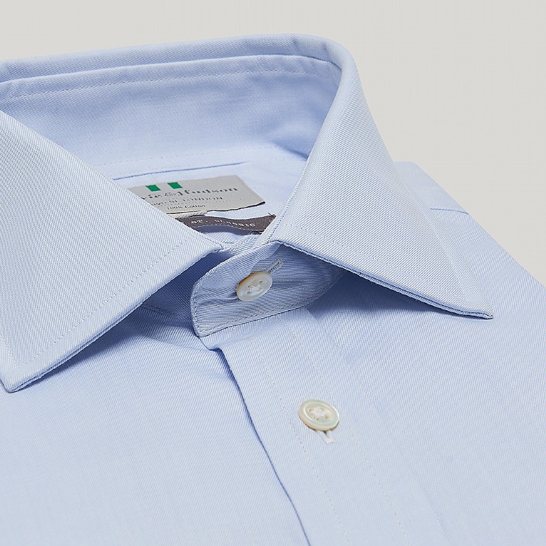 Blue Fine Twill Classic Double Cuff Shirt - Harvie and Hudson