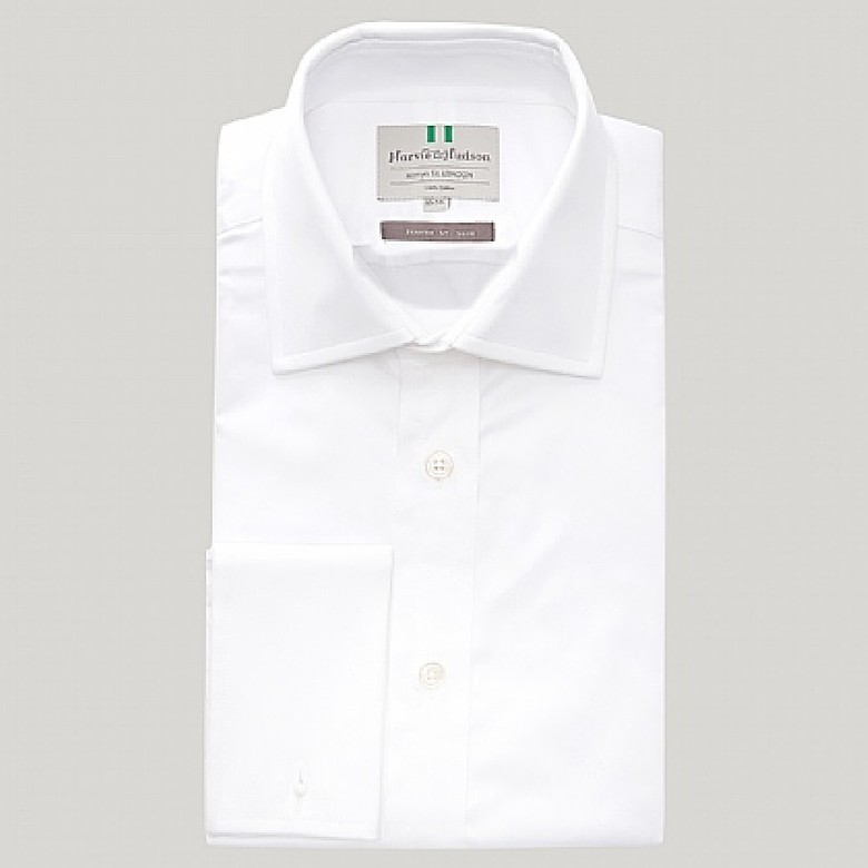 White Fitted Slim Shirt with Double Cuff | Hawes and Curtis