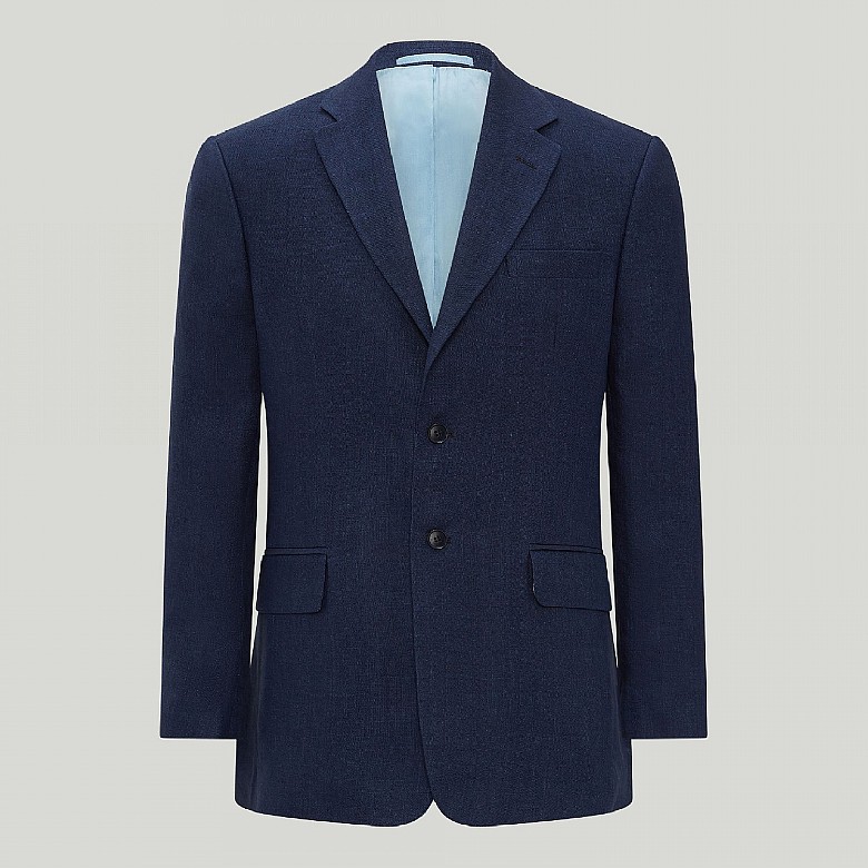 Men's Azure Blue Plain Linen Blazer Jacket