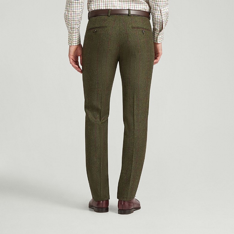 Men's Mid Green Lambswool Check Trousers Unfinished