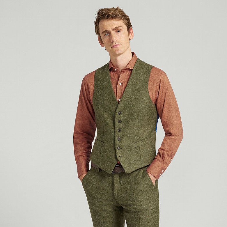 Men'S Green Self-Designed Green Waistcoat