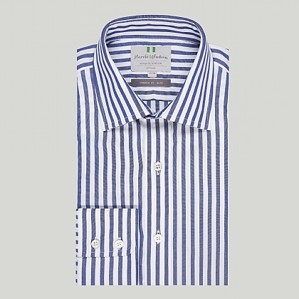 Navy and White Stipe Slim Cotton Shirt 