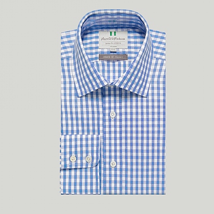 Blue Bold Large Gingham Check Button Cuff Classic Shirt