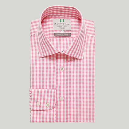 Pink Large Gingham Check Button Cuff Classic Shirt
