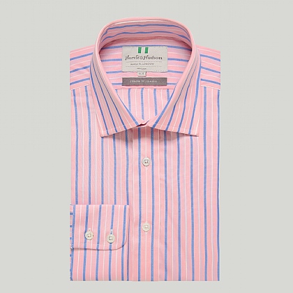 Pink and Blue Bold Stripe Button Cuff Classic Shirt
