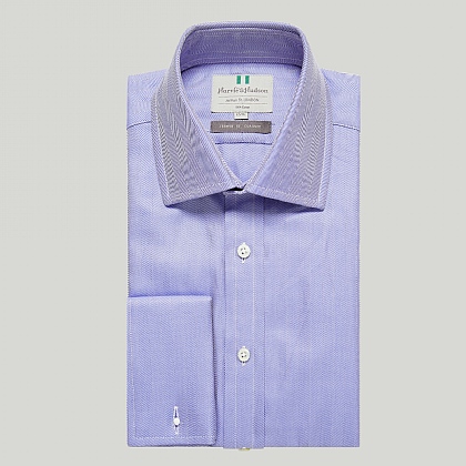 Blue Herringbone Double Cuff Classic Shirt