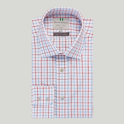 Blue and Red Check Button Cuff Classic Fit Shirt
