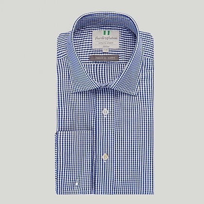 Navy Gingham Double Cuff Classic Fit Shirt