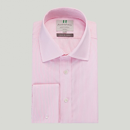 Pink Narrow Stripe Double Cuff Classic Fit Shirt