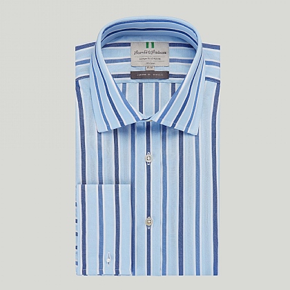 Blue and Navy Stripe Double Cuff Classic Fit Shirt