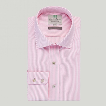Pink Narrow Stripe Button Cuff Slim Fit Shirt