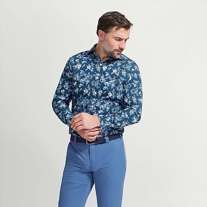 Blue Flower Print Cotton Shirt