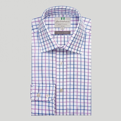 Blue and Purple Check Button Cuff Classic Fit Shirt