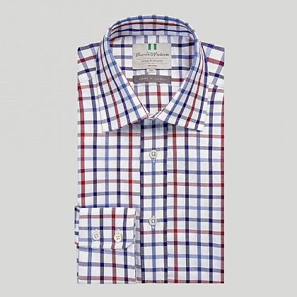 Navy and Red Check Button Cuff Classic Fit Shirt