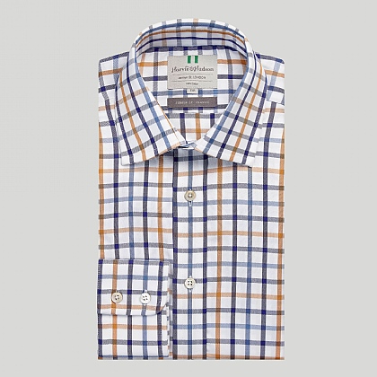 Navy and Tan Check Button Cuff Classic Fit Shirt
