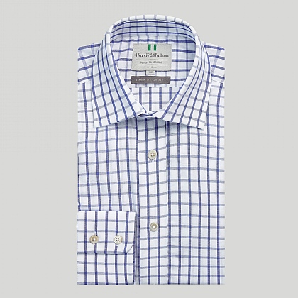 Blue Large Gingham Button Cuff Classic Fit Shirt