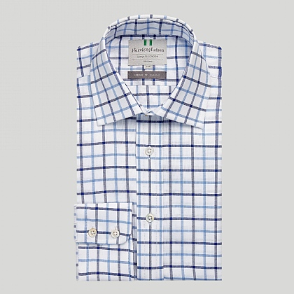 Blue Large Check Button Cuff Classic Fit Shirt