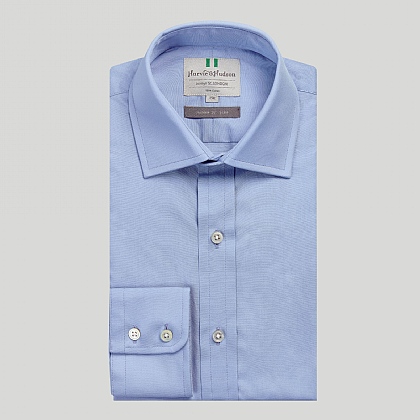 Azure Blue Poplin Button Cuff Slim Fit Shirt