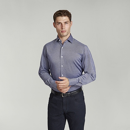 Navy Semi Plain Cotton Casual Shirt