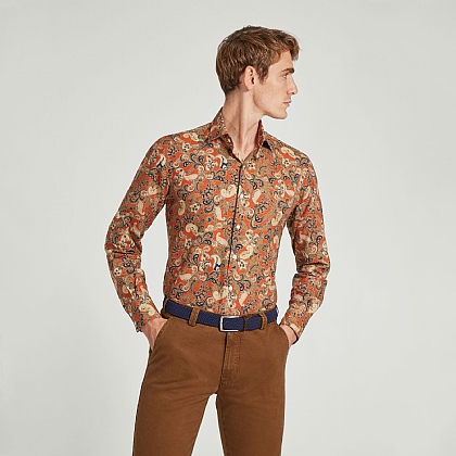 Orange Paisley Cotton Casual Shirt