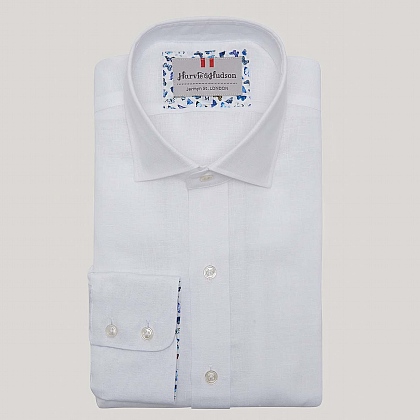 White Print Contrast Linen Shirt