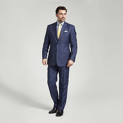Blue Micro Houndstooth Italian Wool Suit