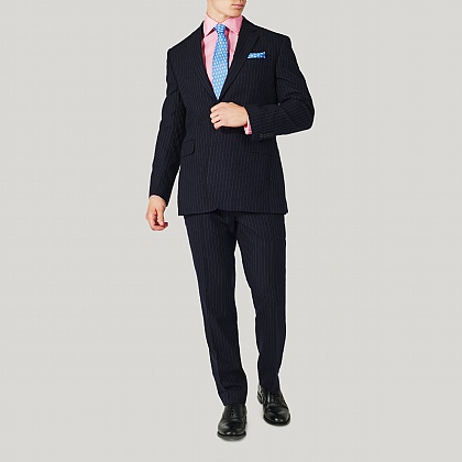 Navy Wool Stripe Classic Fit Suit