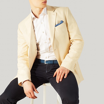 Beige Linen Mixer Single Breasted Jacket