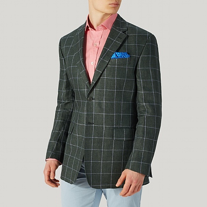 Bottle Green Check Linen Jacket