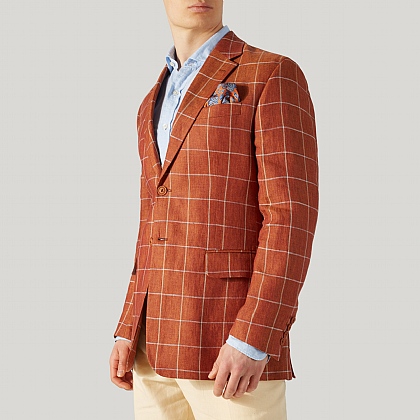 Burnt Orange Check Linen Jacket
