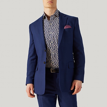 Plain Blue Wool and Linen Jacket