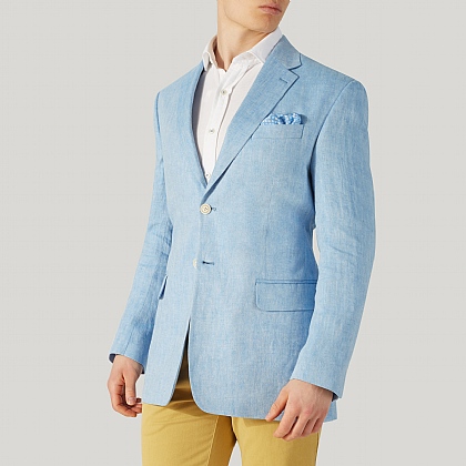 Sky Blue Herringbone Linen Jacket
