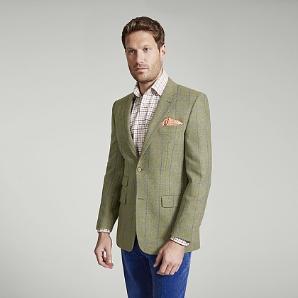 Sage Herringbone and Blue Check Tweed Jacket
