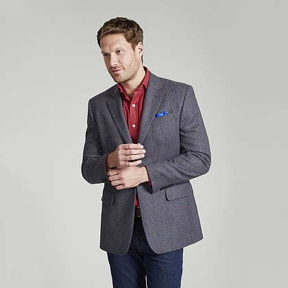 Grey Tweed Blue Red Overcheck Jacket