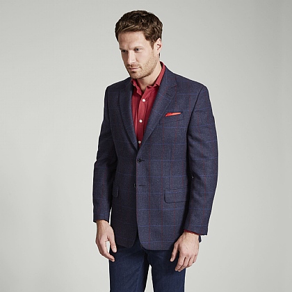 Navy Tweed Blue Red Overcheck Jacket