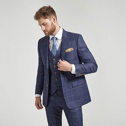Navy Check Linen and Wool Jacket