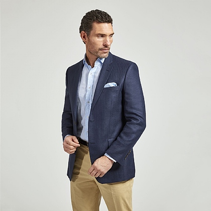 Navy Herringbone Linen and Wool Jacket
