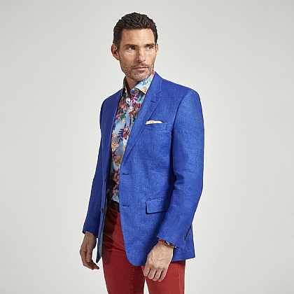 Azure Blue Plain Linen Jacket