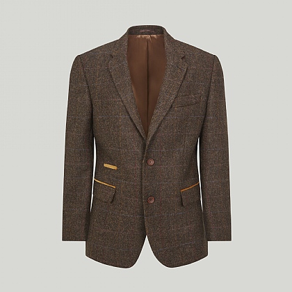 Brown with Gold Overcheck Wool Jacket