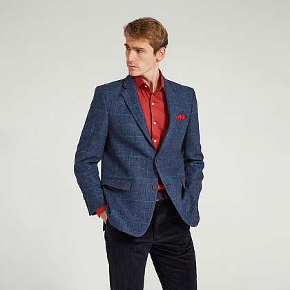 Blue Herringbone Tweed Check Jacket