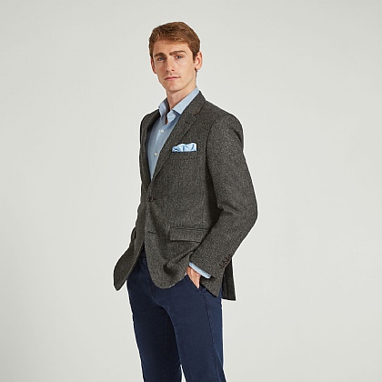 Dark Grey Herringbone Wool Jacket