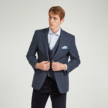 blue herringbone coat