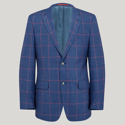 Azure with Red Check Wool, Silk and Linen Jacket
